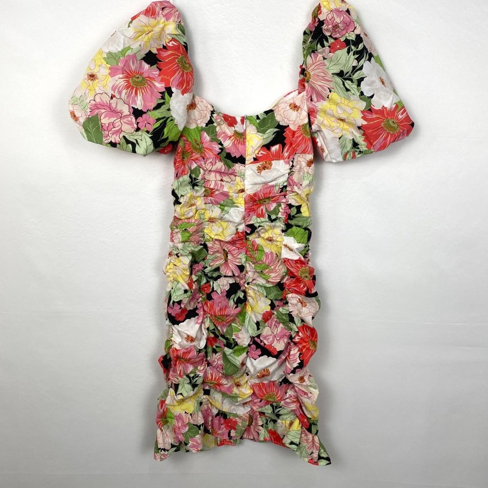 Zara Smocked Floral Ruched Puff Sleeve Mini Dress XS - Picture 10 of 11